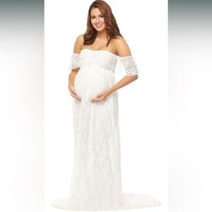 Small Maternity Off Shoulder Ruffle Sleeve Maxi Dress for Photo Shoot Dress